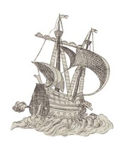 Image détourée, détail d'une carte de Champlain représentant une caravelle. 