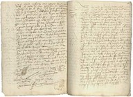 Contrat d'avitaillement pour la pêche à Terre Neuve par l'oncle de Samuel de Champlain, Guillaume Allene, propriétaire du navire l'Espérance de la Rochelle, à deux marchands, dont l'un est de cette ville et l'autre de Bristol en Angleterre. Le maître du navire et le pilote sont de la Tremblade, petit port sur la rivière Seudre, en Saintonge. Notaire Tharazon. 