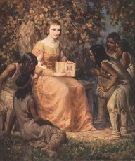 Hélène Boullé enseigne à de jeunes indiens. 