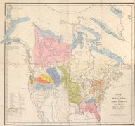 Map of the Indian Tribes of North America [Les Indiens d'Amérique du Nord (vers 1600 sur la côte Atlantique et vers 1800 à l'intérieur du coninent)]
In Archaeologia Americana. Transactions and Collections of the American Antiquarian Society, Cambridge, University Press, 1836, vol. 2