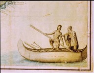 [Deux indiens dans un canot, avec échelle et compas]
Tirée de Carte de l'Acadie, 1702