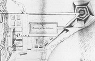 Plan des jardins de l'Intendant 
In Moussette, Marcel, Le site du palais de l'intendant à Québec. Genèse et structuration d'un lieu urbain, Septentrion, 1994