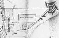 Plan des jardins de l'Intendant 
In Moussette, Marcel, Le site du palais de l'intendant à Québec. Genèse et structuration d'un lieu urbain, Septentrion, 1994
