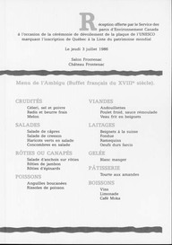 Menu de l'Ambigu (buffet français du XVIIIe siècle.)