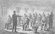 Des prisonniers fabriquant de l'étoupe à la prison militaire de Québec
In L’Opinion publique, vol. 2, n°49, 7 décembre 1871, p. 592.