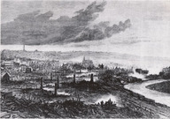 Le grand feu de Québec vu à partir de l'Hôpital de la Marine
