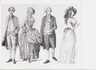 Dessin de vêtements portés par les hommes et les femmes de la bourgeoisie au 18e siècle