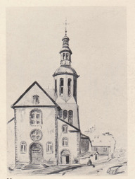 Peinture ou gravure représentant une église