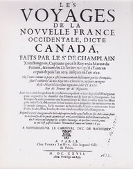 Page titre du livre «Les voyages de la Nouvelle France occidentale, dicte Canada faits par le Sr de Champlain...»