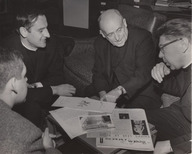 Discussion autour du «Boréal Express». De gauche à droite: Denis Vaugeois, Gilles Boulet, Albert Tessier et Lévy Martin.