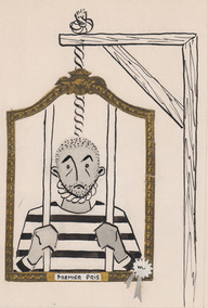 Dessin représentant un prisonnier sur le point d'être pendu