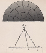 Dessin illustrant la méthode de fabrication d'un tipi (tente amérindienne)