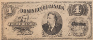 Billet émis par le Dominion du Canada valant quatre dollars