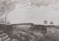 Pont de bois à poutre triangulée enjambant les chutes de la Chaudière, érigé par le Lieutenant Colonel J. By 