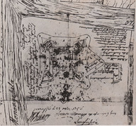 Plan du fort Duquesne, construit au confluent de l'Alléghany et de la Monongahéla tel que trouvé dans les papiers de l'espion Stobo