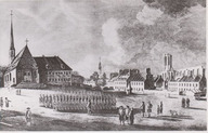 Revue des soldats devant l'église des Récollets à Québec