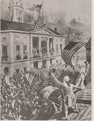 Investiture du premier président des États-Unis, George Washington, Balcon du Federal Hall, à New-York,  le 30 avril 1789