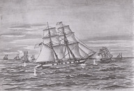 Dessin représentant des navires corsaires en Nouvelle-Écosse: «Up wi' the Red Jack! Down Helm!»