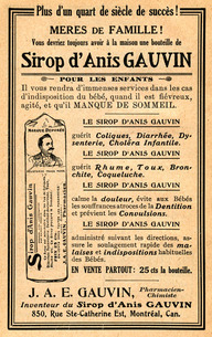 Publicité - Sirop d'anis Gauvin pour les enfants