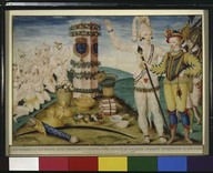 Laudonnierus et rex Athore ante columnam a praefecto prima navigatione locatam quamque venerantur floridenses