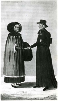 A French Canadian lady in her winter dress and a Roman catholic priest