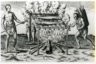 The brovvyllinge of their fishe over the flame