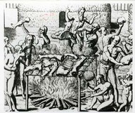 Cannibales
Illustration tirée de l’Amérique de T. de Bry, p. 188.