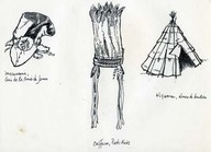 Mocassins, cris de la Baie de James
Coiffure, Pieds-Noirs
Wigwam, écorce de bouleau
Dessins au trait