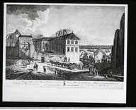 Vue du Palais épiscopal et de ses ruines, ainsi qu’elles paroissent en descendant à la Basse ville.