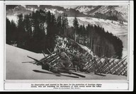 An observation post erected in the snow for the protection of Austrian Alpine scouts, who are watching for movements of their enemy across the valley.