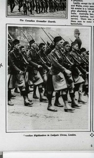 Canadian Highlanders in Ludgate Circus, London.