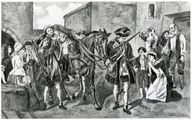 Le Marquis de Montcalm blessé entrant dans la ville de Québec, 1759.