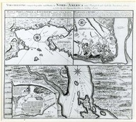 Nord-America : Plan du port de Louisbourg dans l’Isle Royale, Plan de la ville de Québec et Plan of the town of Halifax in Nova Scotia.