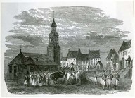 Gov. Carleton reviewing his troops on Place d’Armes before attacking Eathen Allen at Longue Pointe -1775