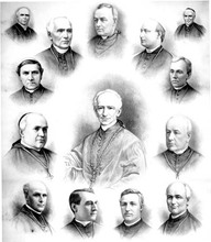 Bishops of the ecclesiastical province of Quebec, 1884 :
Joseph Laroque ; Louis François Laflèche ; Edouard-Charles Fabre ; Joseph Thomas Duhamel ; Ignace Bourget ; Jean Pierre François Laforce-Langevin ; Louis Zéphirin Moreau ; Henri Smeulders ; Pope Leo XIII ; Elzear Alexandre Taschereau ; Antoine Racine ; Narcisse Zephirin Lorrain ; François Xavier Bosse ; Dominique Racine. 