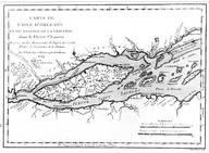 Carte de l’Isle d’Orléans et du passage de la traverse dans le fleuve St. Laurent.