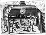1596
Quartiers d'hiver de Willem Barents dans l'Arctique. 
India Orientalis folio III - 1598.
Section de livres rares, New York Public Library