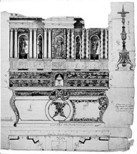 Plan d'autel, retable et chandelier inventés et faits par Pierre-Florent Baillargé en 1790.