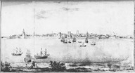  Peinture représentant l'entrée portuaire d'une ville. (version noir et blanc)